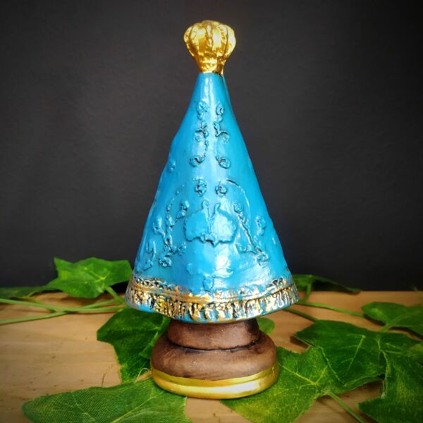 IMAGEM EM GESSO NOSSA SENHORA APARECIDA ENVELHECIDA COM MANTO AZUL P 16CM - Imagem 2