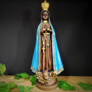 IMAGEM EM GESSO NOSSA SENHORA APARECIDA COM ANJO MANTO AZUL 39CM