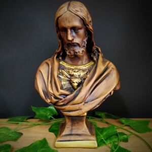 IMAGEM EM GESSO BUSTO NO PEDESTAL SAGRADO CORAÇÃO DE JESUS 24CM