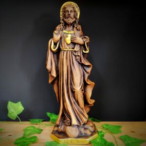 IMAGEM EM GESSO SAGRADO CORAÇÃO DE JESUS ENVELHECIDO 42CM