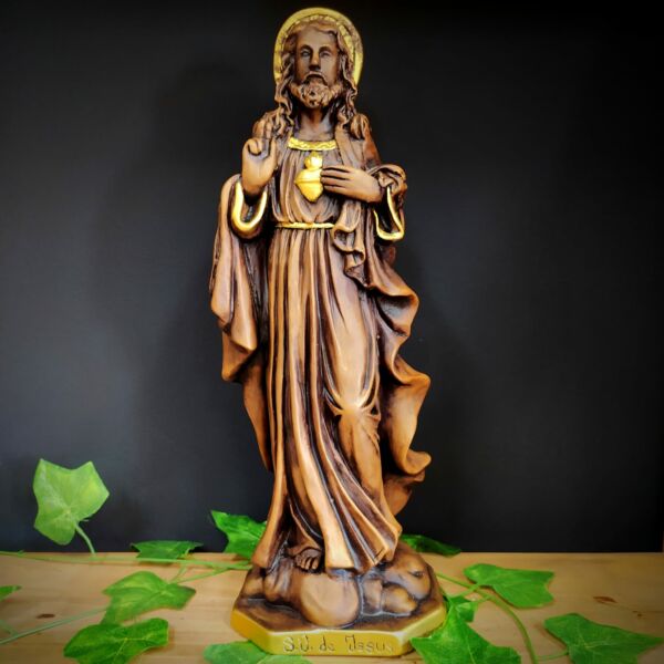 IMAGEM EM GESSO SAGRADO CORAÇÃO DE JESUS ENVELHECIDO 42CM
