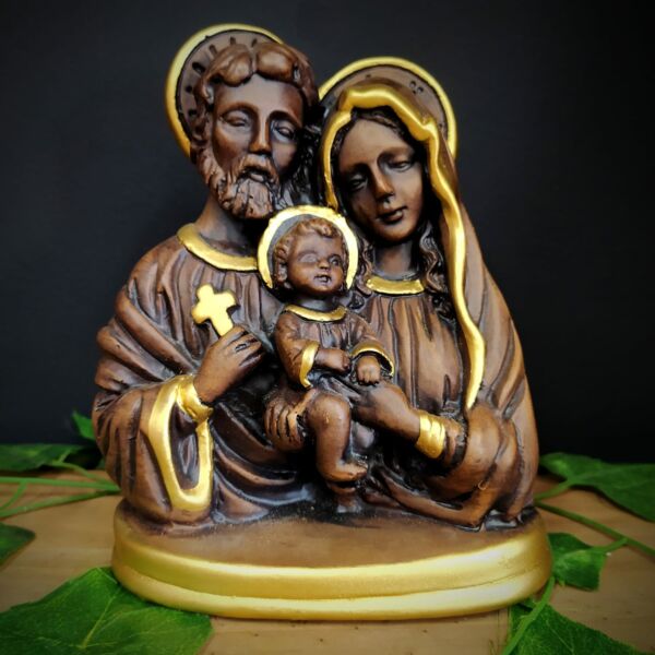 IMAGEM EM GESSO BUSTO SAGRADA FAMÍLIA ENVELHECIDA M 18CM