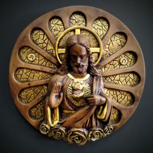 MANDALA SAGRADO CORAÇÃO DE JESUS ENVELHECIDA 35CM