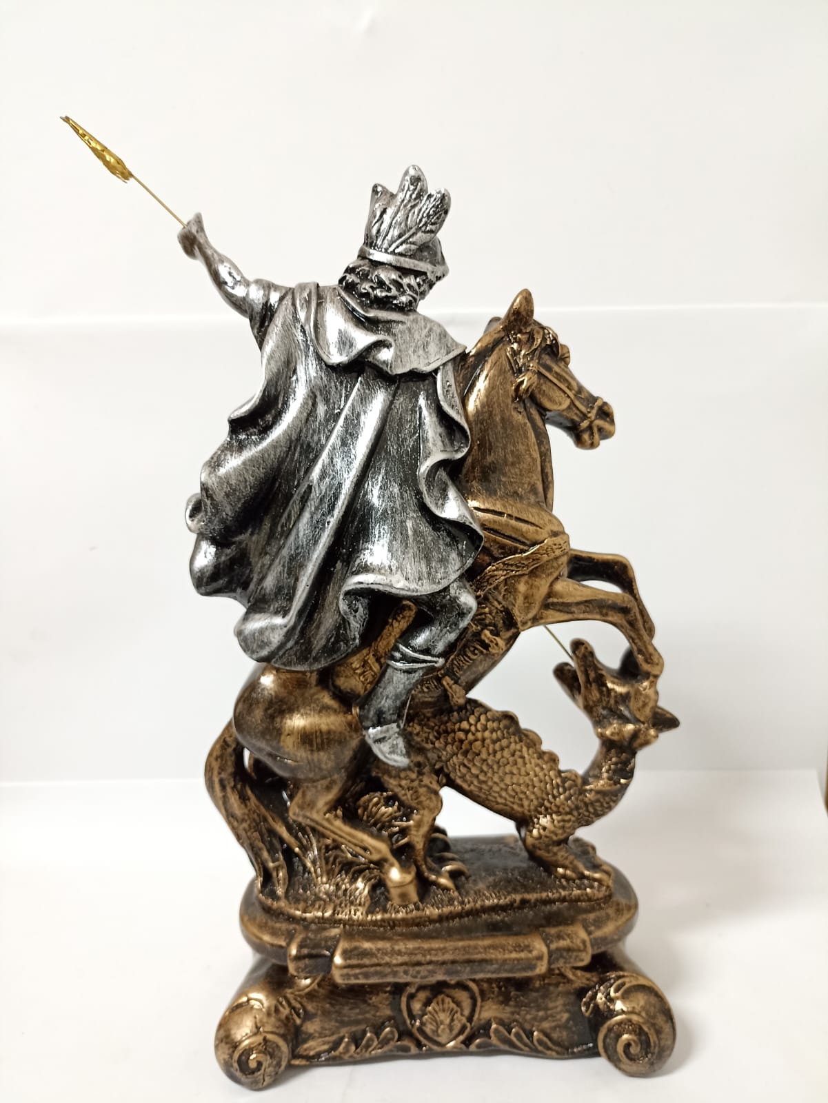 IMAGEM EM GESSO SÃO JORGE PRATA CAVALO DOURADO COM LANÇA 43CM - Imagem 6