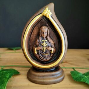 IMAGEM EM GESSO GOTA SAGRADO CORAÇÃO DE MARIA ENVELHECIDA 13 CM