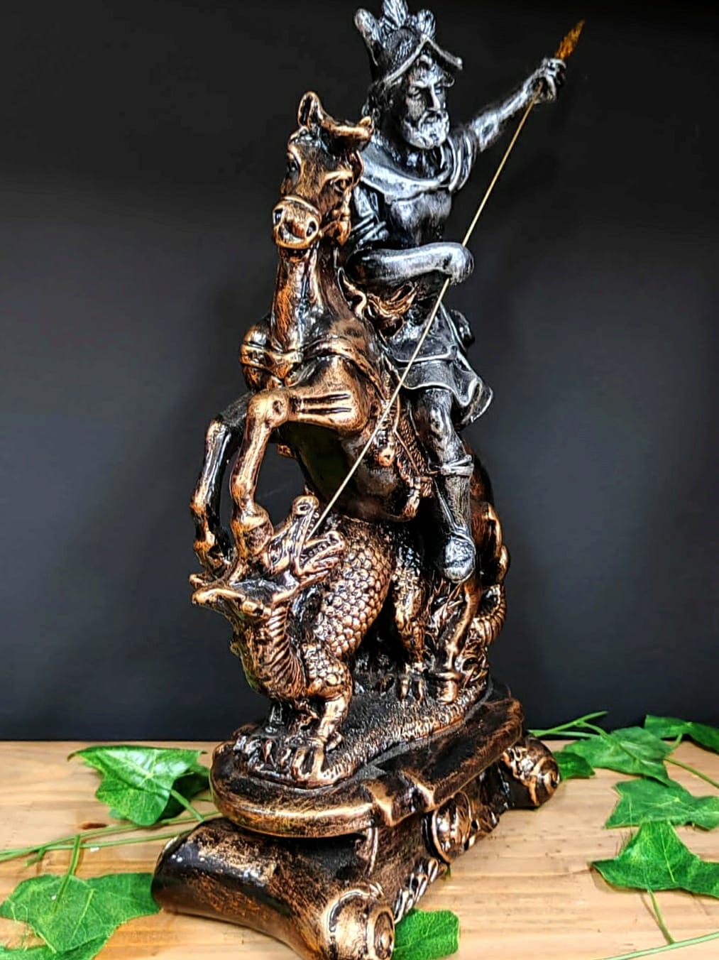 IMAGEM EM GESSO SÃO JORGE PRATA CAVALO DOURADO COM LANÇA 43CM - Imagem 2