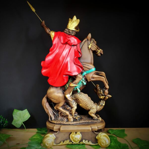 IMAGEM EM GESSO SÃO JORGE ENVELHECIDO COLORIDO COM LANÇA 43CM - Imagem 2