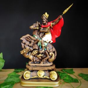 IMAGEM EM GESSO SÃO JORGE ENVELHECIDO COLORIDO COM LANÇA 30CM