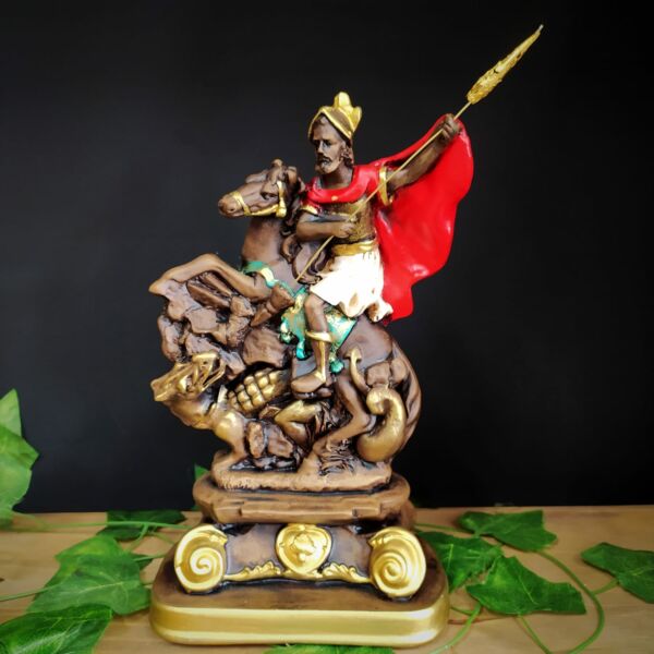 IMAGEM EM GESSO SÃO JORGE ENVELHECIDO COLORIDO COM LANÇA 30CM
