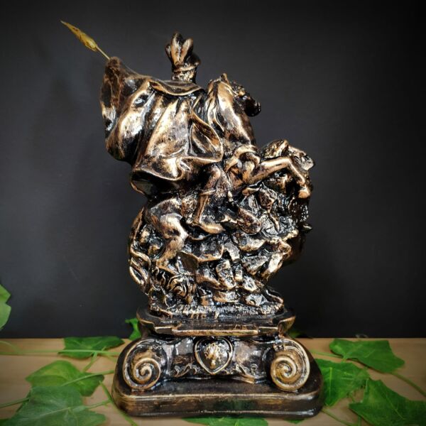 IMAGEM EM GESSO SÃO JORGE BRONZE METALIZADO COM LANÇA 30CM - Imagem 2