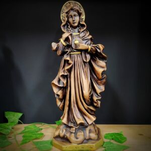 IMAGEM EM GESSO SAGRADO CORAÇÃO DE MARIA ENVELHECIDA 40CM