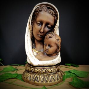 IMAGEM EM GESSO NOSSA SENHORA COM MENINO JESUS MANTO BRANCO 23CM