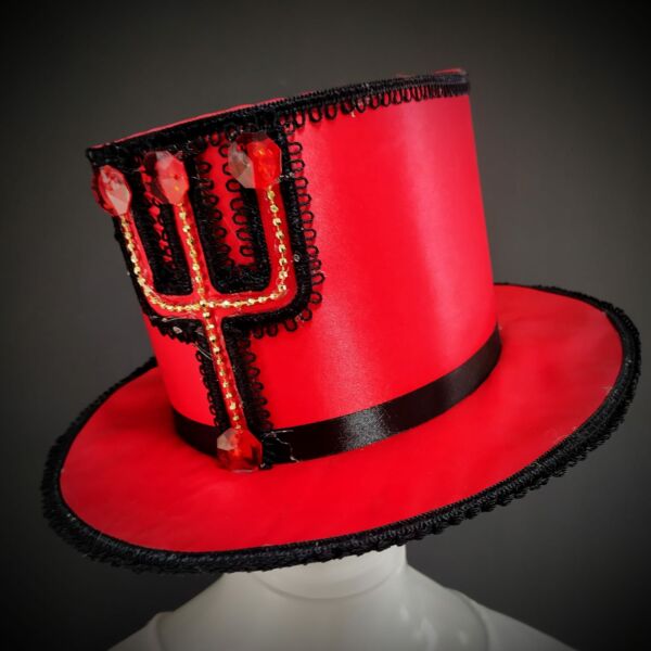 CARTOLA BAIXA DE EXU EM CETIM VERMELHO COM DETALHE PRETO - Imagem 2