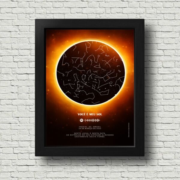 QUADRO MAPA ESTRELAR ECLIPSE SOLAR TAMANHO A4 - CASA FÉ