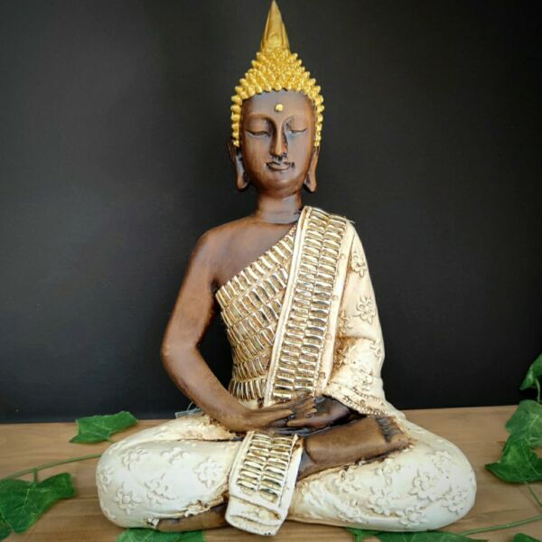 BUDA HINDU ENVELHECIDO E BRANCO COM STRASS 40CM