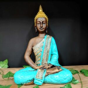 BUDA HINDU ENVELHECIDO E TURQUESA COM STRASS 40CM