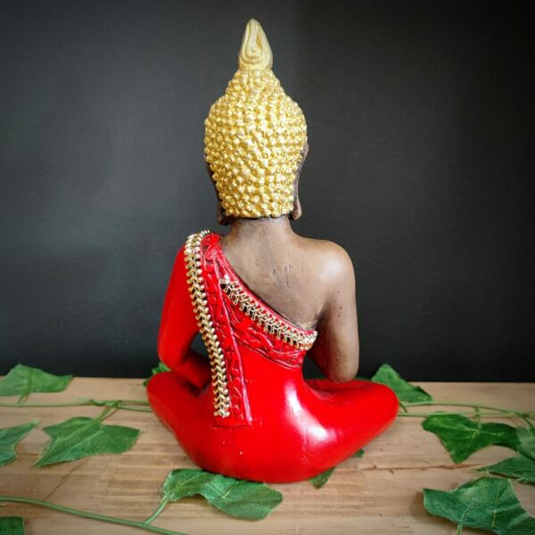 BUDA TAILANDÊS VERMELHO COM ESPELHOS 27CM - Imagem 3