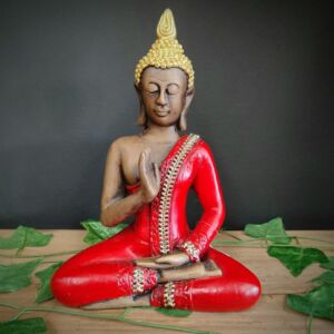 BUDA TAILANDÊS VERMELHO COM ESPELHOS 27CM