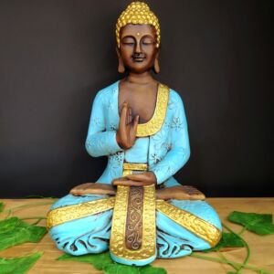 BUDA TAILANDÊS ENVELHECIDO COM AZUL 30CM