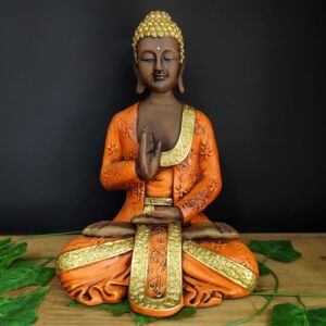 BUDA TAILANDÊS ENVELHECIDO COM LARANJADO 30CM