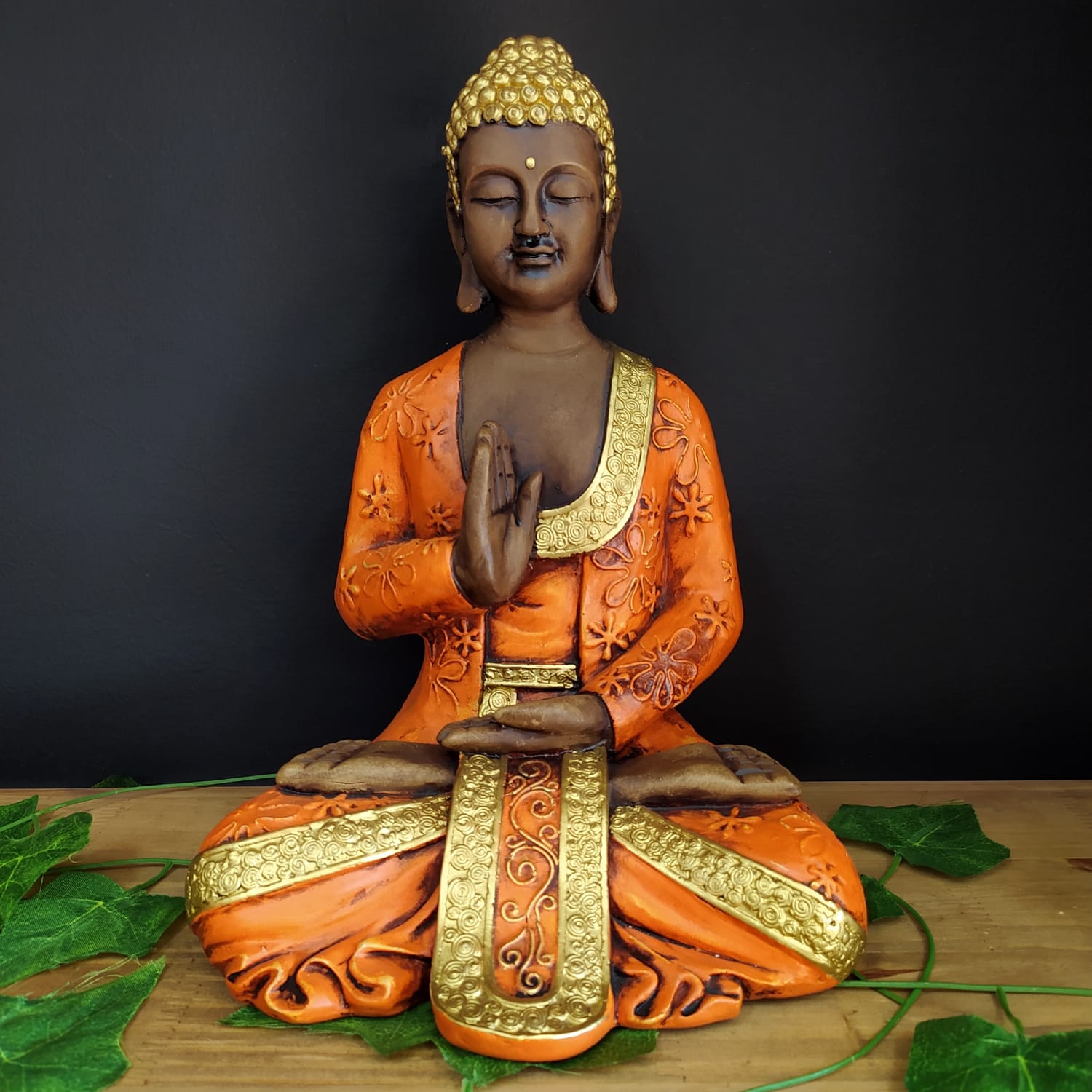 BUDA TAILANDÊS ENVELHECIDO COM LARANJADO 30CM
