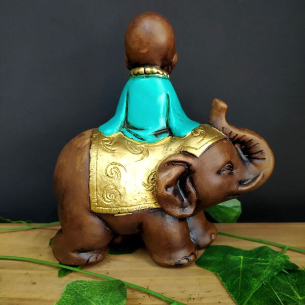 BUDA SENTADO NO ELEFANTE MÃOS POSTAS TURQUESA 18CM - Imagem 2