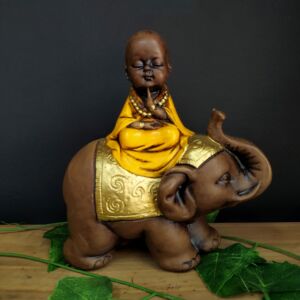 BUDA SENTADO NO ELEFANTE AMARELO 18CM