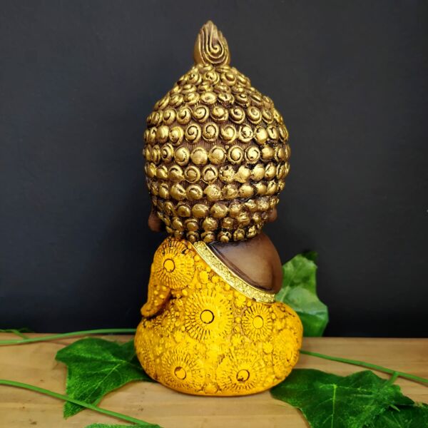BUDA CRESPO SENTADO ENVELHECIDO COM AMARELO 19CM - Imagem 2