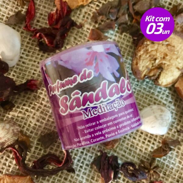 KIT 3 VELAS PERFUMADAS AROMATIZADAS SÂNDALO REFIL 100% PARAFINA 90G - SANTA TEREZINHA