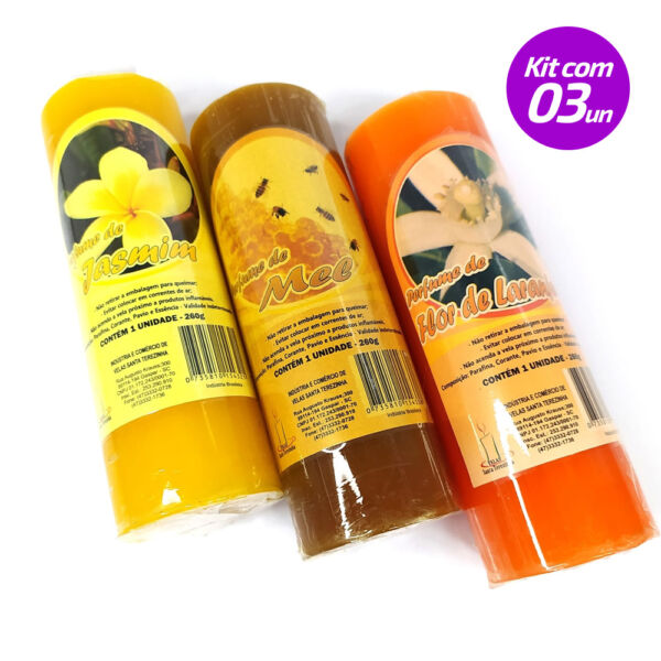 KIT 3 VELAS PERFUMADAS AROMATIZADAS 7 DIAS 100% PARAFINA 260G - SANTA TEREZINHA