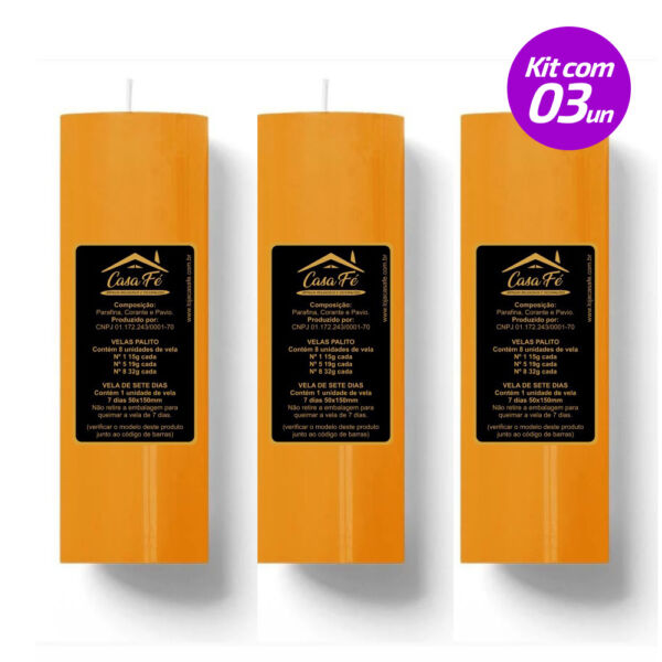 KIT 3 VELAS SETE DIAS 260G LARANJA CASA FÉ