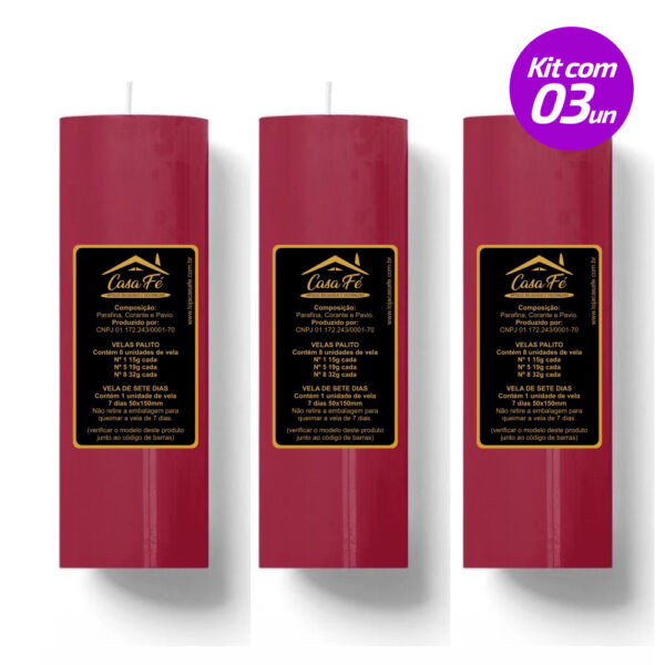 KIT 3 VELAS SETE DIAS 260G MAGENTA CASA FÉ
