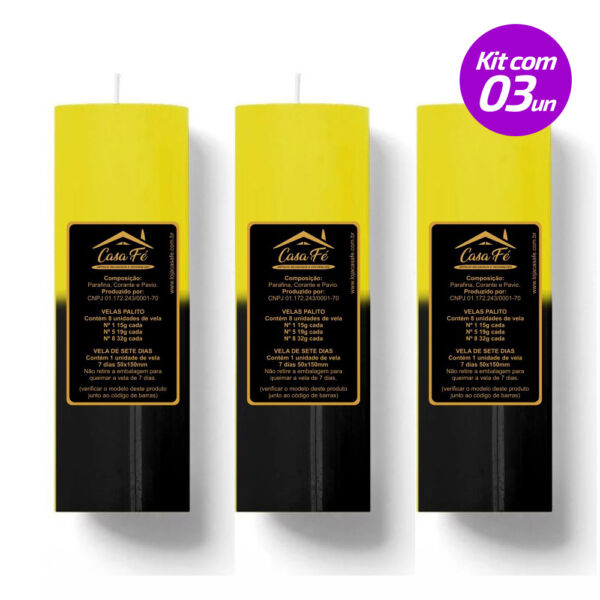 KIT 3 VELAS SETE DIAS 260G PRETA COM AMARELA CASA FÉ