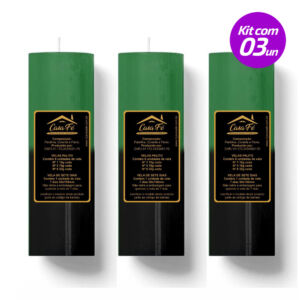 KIT 3 VELAS SETE DIAS 260G PRETA COM VERDE CASA FÉ