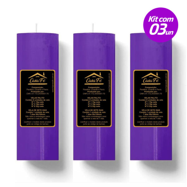 KIT 3 VELAS SETE DIAS 260G ROXA CASA FÉ