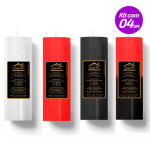 KIT 4 VELAS SETE DIAS 260G BRANCA PRETA VERMELHA E PRETA COM VERMELHA CASA FÉ