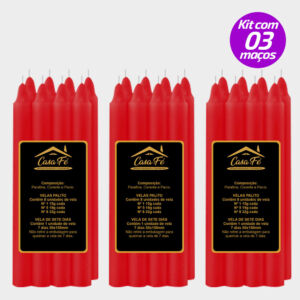 KIT 3 MAÇOS VELAS PALITO N5 VERMELHA 152G - CASA FÉ