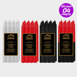 KIT 4 MAÇOS VELAS PALITO N5 BRANCA VERMELHA PRETA E PRETA COM VERMELHA 152G - CASA FÉ