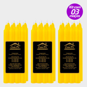 KIT 3 MAÇOS VELAS PALITO N1 AMARELA 120G - CASA FÉ