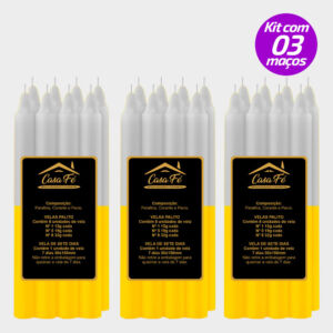KIT 3 MAÇOS VELA PALITO N1 AMARELA COM BRANCA 120G - CASA FÉ