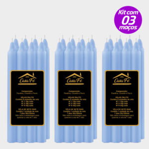 KIT 3 MAÇOS VELAS PALITO N1 AZUL CLARO 120G - CASA FÉ