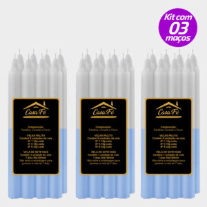 KIT 3 VELAS PALITO N1 AZUL CLARO COM BRANCO 120G - CASA FÉ