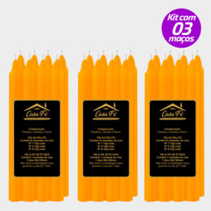 KIT 3 MAÇOS VELAS PALITO N1 LARANJA 120G - CASA FÉ