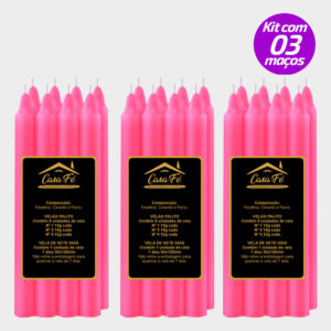 KIT 3 MAÇOS VELAS PALITO N1 MAGENTA 120G - CASA FÉ