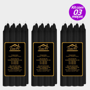 KIT 3 MAÇOS VELAS PALITO N1 PRETA 120G - CASA FÉ