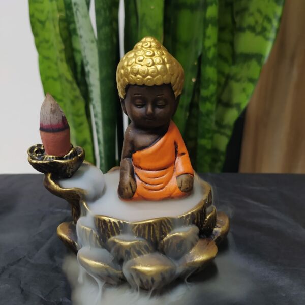 PORTA INCENSO CASCATA BUDA FLOR DE LÓTUS ENVELHECIDO COM VERMELHO 11CM - Image 3