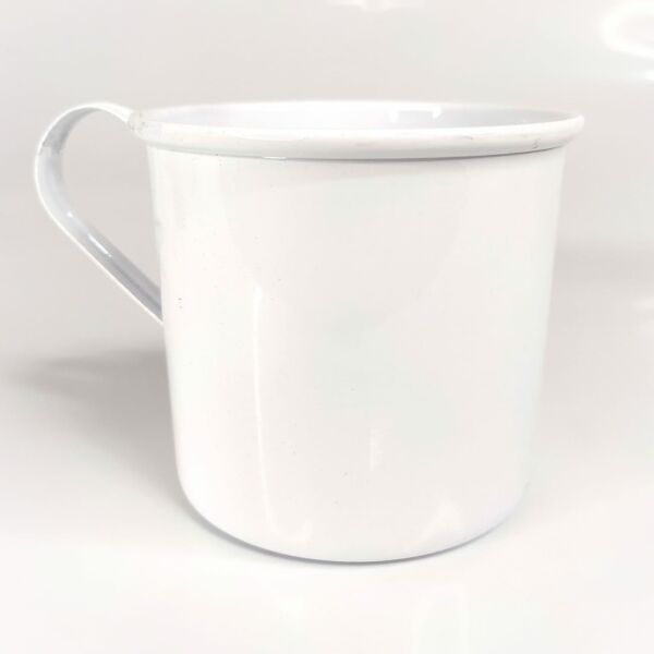 CANECA DE ÁGATA ESMALTADA BRANCA PARA PRETO VELHO 7CM
