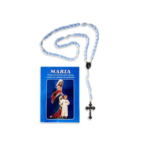 TERÇO DE PORCELANA  BRANCA MARIA PASSA NA FRENTE AZUL