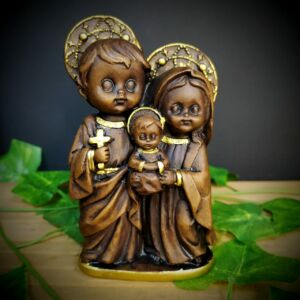 IMAGEM EM GESSO SAGRADA FAMÍLIA BABY ENVELHECIDA 14CM