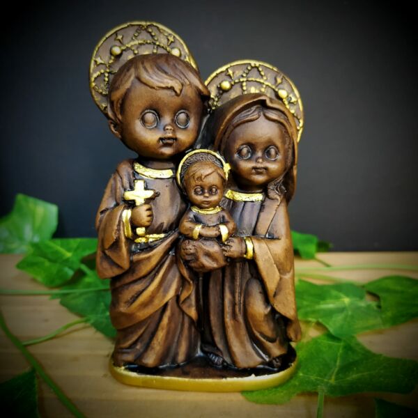 IMAGEM EM GESSO SAGRADA FAMÍLIA BABY ENVELHECIDA 14CM